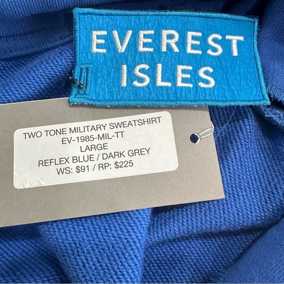 Everest Isles Two Tone Sweatshirt Blue/White Color Block Banded Collar NWT - Picture 2 of 7